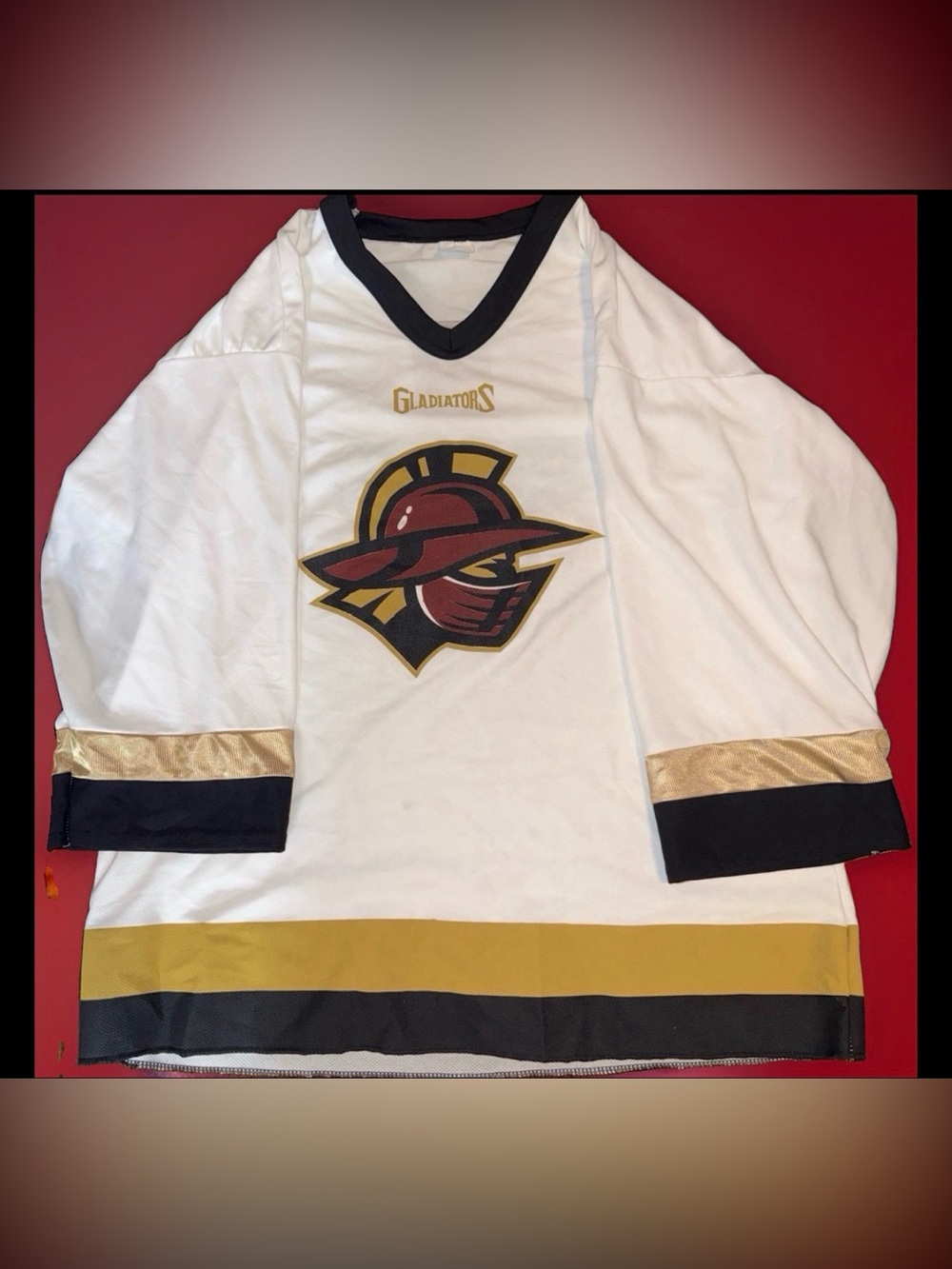 White gladiators Hockey Jersey with Red and Gold Logo